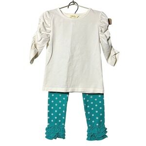 Matilda Jane‎ Outfit Set Girls Sz 4 Ruffle Sleeve Tee + Polka Dot Ruffle Legging